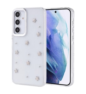 Samsung Galaxy A55 Uyumlu Kılıf Airbag Tasarımlı Simli Şeffaf Zore Kutup Kapak (Beyaz)