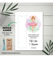 Hediyelik Kart - Kız Çocuk Balerin Tasarım - Makrome Anahtalık, Toka, Kurabiye, Kahve Kartı
