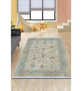 Mavi Çerçeveli Dokuma Pamuk Taban Kaymaz Kilim KLM018