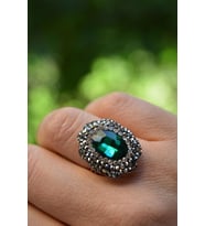 STONEAGE Yeşil Kristal Taşlı El Yapımı Kadın Ayarlanabilir Yüzük