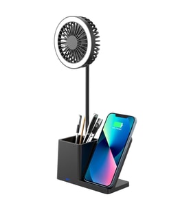 S-Link  SL-M9055 Siyah Type-c  10W Kablosuz Şarj Cihazı Fanlı Kalemlik Masa Lambası Hediyelik Usb Masa Fanı