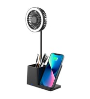 S-Link  SL-M9055 Siyah Type-c  10W Kablosuz Şarj Cihazı Fanlı Kalemlik Masa Lambası Hediyelik Usb Masa Fanı