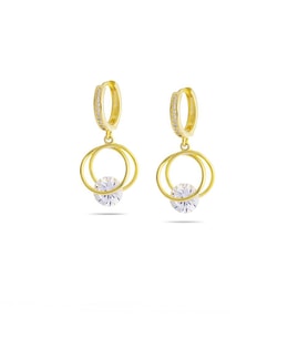 Starlight Diamond Tektaşlı Kalp Tasarım Gold Renk 925 Ayar Gümüş Sallantılı Küpe