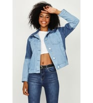 Kadın Renk Bloklu Denim Ceket (Mavi)