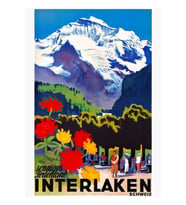 Isviçre Interlaken Seyahat Poster Tablo Ahşap Poster Dekoratif Restore Edildi