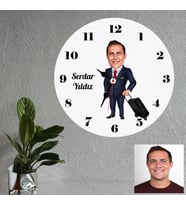 Erkek Kabin Memuru Özel Karikatürlü Kişiye Özel Ahşap Duvar Saati