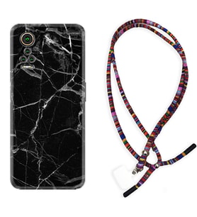 General Mobile GM 21 Pro GM 22 Pro Plus Kılıf Boyun Asklı Rasta Silikon Fragile Black Mermer 1378