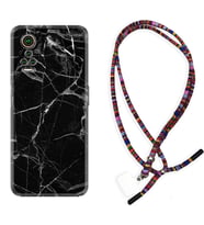 General Mobile GM 21 Pro GM 22 Pro Plus Kılıf Boyun Asklı Rasta Silikon Fragile Black Mermer 1378