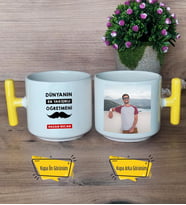 Erkek Öğretmene Hediye Kupa Bardak Fotoğraflı T Sarı Kulplu Öğretmenler Günü Hediyesi