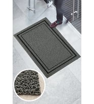 Gri Kıvırcık Paspas Siyah Çerçeve Dijital Baskılı Dış Mekan Paspası