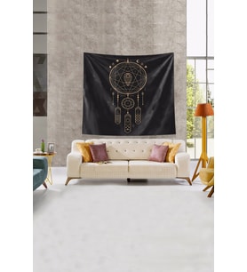 Siyah Baykuş Desenli Leke Tutmaz Kadife Kumaş Duvar Örtüsü Duvar Halısı Tapestry
