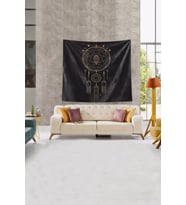 Siyah Baykuş Desenli Leke Tutmaz Kadife Kumaş Duvar Örtüsü Duvar Halısı Tapestry