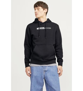 Jack & Jones Erkek Kapüşonlu Logo Baskılı Sweatshirt - Corp (Siyah)