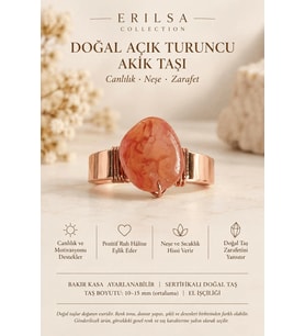 Sertifikalı Doğal Açık Turuncu Akik Taşı Yüzük Bakır Kasa Ayarlanabilir El İşçiliği