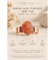 Sertifikalı Doğal Açık Turuncu Akik Taşı Yüzük Bakır Kasa Ayarlanabilir El İşçiliği