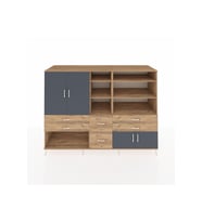 Kronos Dolap 10 Raflı 6 Çekmeceli 4 Kapaklı 220x59x163 Çam-Antrasit/Çam