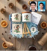 Kişiye Özel Karikatürlü Yeşil Beyaz Baba Oğul Hediye Kutusu - Kişiye Özel T Kupa, Seramik Kalemlik, Dekoratif Taş İsimlik, Güneş Anahtarlık Babalar Günü Hediyesi