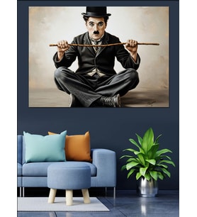 Şapkasıyla Poz Veren Charlie Chaplin Dekoratif Kanvas - Mdf Ahşap Tablo