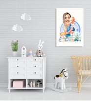BK Gift Kişiye Özel Anne ve Erkek Bebek Karikatürlü Kanvas Tablo-1