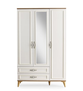 Irmak 3 Kapılı 2 Çekmeceli Gardrop Elbise Dolabı 120x48x195cm (Ekru)