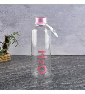 Borosilikat Cam Matara Pembe H2O Desenli 1litre