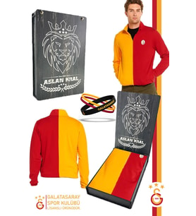 Galatasaray Orijinal Sarı Kırmızı Parçalı Hakim Yaka Sweat Bileklik Set Kutulu (Sarı-Kırmızı)