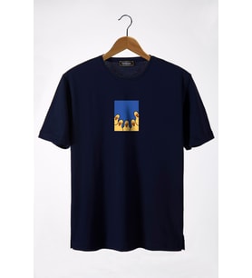 Unisex Lacivert Bisiklet Yaka Önü Ducks Baskılı Oversize T-Shirt 22Y-3400762-66