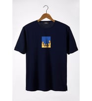 Unisex Lacivert Bisiklet Yaka Önü Ducks Baskılı Oversize T-Shirt 22Y-3400762-66