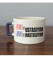 HTML'ni Ustasıyım JAVA'nın Hastasıyım Baskılı Mor Kulplu C Fincan