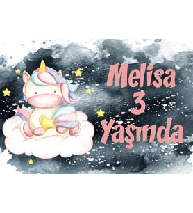 Unicorn Temalı Doğum Günü Afişi 35X50 cm