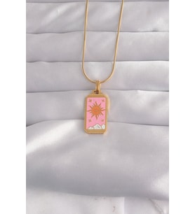 316L Çelik Gold Renk Pembe Mineli Güneş Model Tarot Kolye 5886 - HPSBYI6663-9488