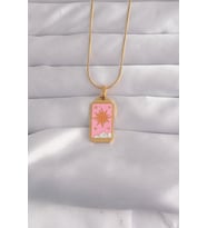 316L Çelik Gold Renk Pembe Mineli Güneş Model Tarot Kolye 5886 - HPSBYI6663-9488