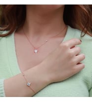 Kutup Yıldızı Figürlü Zirkon Taşlı Mine İşli Rose Gold Kaplama Gümüş Set