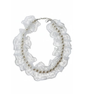 İncili Köpek Kolye- Tasma - Collar (Beyaz)