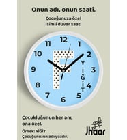 İsme Özel F Harfi Çocuk Odası Duvar Saati Orta Boy 30 cm Beyaz Camlı Sessiz