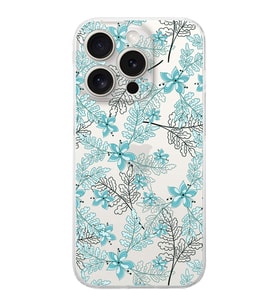 PrintiFy Apple iPhone 15 Pro Uyumlu Kamera Korumalı Floral Su Yeşili Tasarımlı Şeffaf Silikon Kılıf