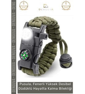 #Bileklik Taktiksel Hayatta Kalma Paracord Pusulalı Ateş Başlatıcı Dağcılık Kamp Bilekliği Haki