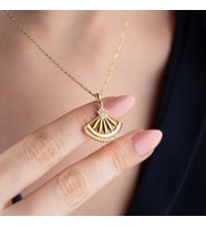 Vaoov 925 Ayar Gümüş Gold Yelpaze Kolye