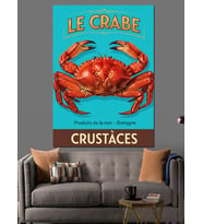 Yengeç Crustacean Retro Afiş Dekoratif Kanvas - Mdf Ahşap Tablo