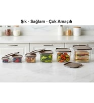 Lexroo 6’lı Saklama Kabı Seti Koyu Kum Beji Kapaklı 300 ml – 3150 ml Çok Amaçlı Gıda Saklama Kabı