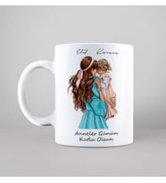Anneler Günün Kutlu Olsun Baskılı Anne - Kız Kupası Kişiye Özel