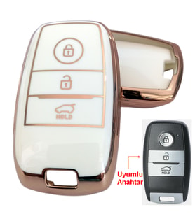Kia Sportage Sorento Ceed Cerato Optimo Uyumlu Smart Kumanda Anahtar Kılıfı Oto Anahtarlık BEYAZ GOLD