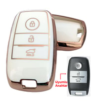 Kia Sportage Sorento Ceed Cerato Optimo Uyumlu Smart Kumanda Anahtar Kılıfı Oto Anahtarlık BEYAZ GOLD