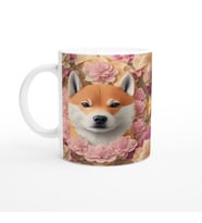 Pastel Çiçekler Arasında Shiba Inu Köpek Baskılı Kupa Bardak