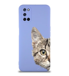 Oppo A92 Uyumlu Lansman Kılıf Catface Tasarımlı İçi Kadife Kapak-Lila (Şeffaf)