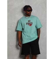 Erkek Baskılı Tişört Kısa Kol Bisiklet Yaka Oversize T-Shirt - Mint Yeşili