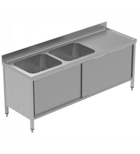 Electrolux Professional Dolaplı Evyeli Tezgah, 2 Evyeli (600x500 Mm), Sağ Damlalıklı, 2 Kayar Kapılı - 2100 Mm, Plus GLG2126DXP