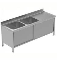 Electrolux Professional Dolaplı Evyeli Tezgah, 2 Evyeli (600x500 Mm), Sağ Damlalıklı, 2 Kayar Kapılı - 2100 Mm, Plus GLG2126DXP