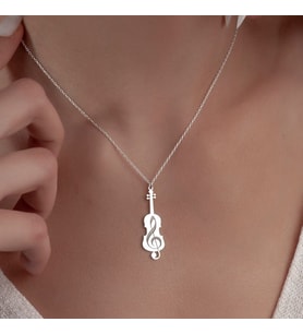 Kişiye Özel 925 Ayar Gümüş Keman Kolye