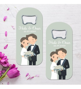 Animasyon Gelin Damat Nikah Hatırası Temalı Uzun (dik ) Açacak Magnet